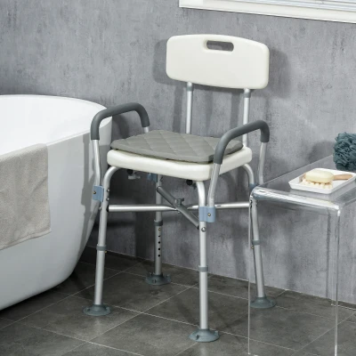 HOMCOM Tabouret Douche Réglable 5 Niveaux Accoudoirs Gris