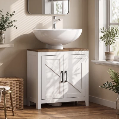HOMCOM Meuble Sous Lavabo Moderne 2 Portes Étagère Réglable Blanc