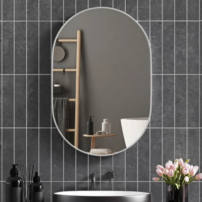 HOMCOM Espejo de Baño Ovalado 60x90 cm Espejo Decorativo de Pared con Marco de Aluminio para Salón Horizontal o Vertical Plata