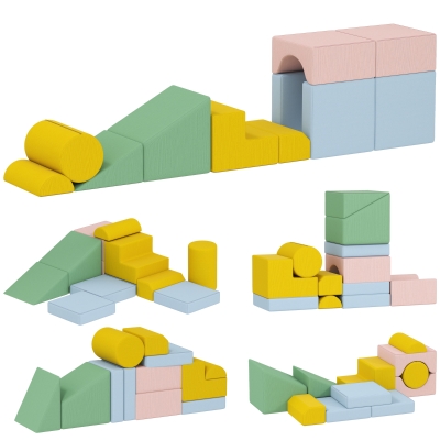 AIYAPLAY Softbaustein-Set für Kinder, 12-teiliges Stoffblock-Set, Schaumstoff, Cordbezug, waschbar, Pastellbunt