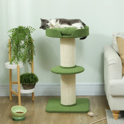 PawHut Arbre à Chat 91cm Vert avec Lit et Plateforme