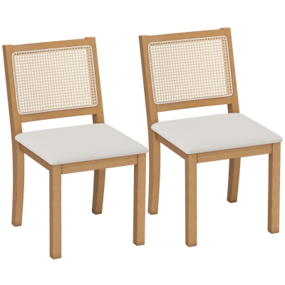 HOMCOM Chaises Salle à Manger Lot de 2 Rotin Crème Chêne