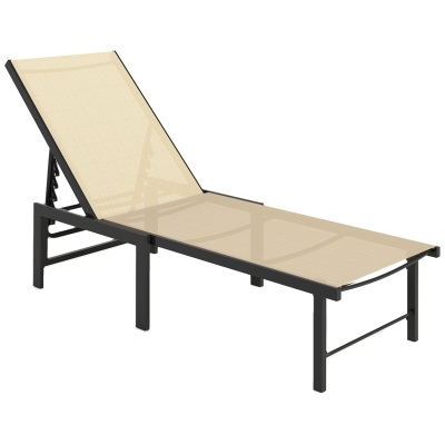 Outsunny Tumbona Reclinable de Jardín Exterior con Respaldo Ajustable en 4 Posiciones y Marco de Acero 166x60x84 cm Caqui