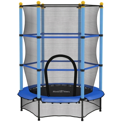 HOMCOM Trampolin für Kinder, Ø140 cm, mit Sicherheitsnetz, für innen und außen, Stahl, Kunststoff, belastbar bis 50 kg, Blau
