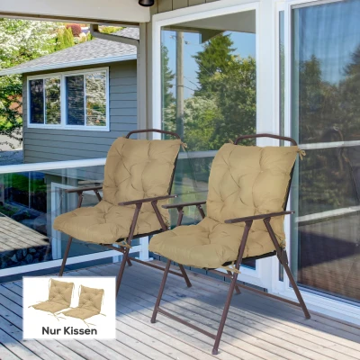 Outsunny 2er-Set Sitzkissen, 98 x 50 cm Stuhlkissen mit Bindebänder, Stoffbezug, 8cm dick Khaki