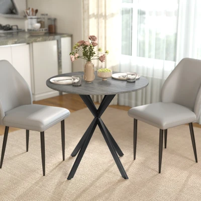 HOMCOM Ronde keukentafel, 80 cm, compact tafelblad, spaanplaat, metaal, grijs