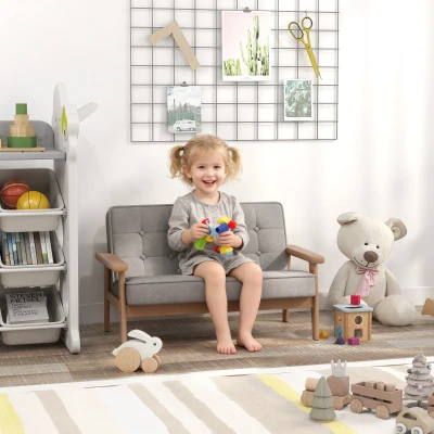 AIYAPLAY Sofá para Niños de 2 Plazas Sillón Infantil de Felpa Suave Estructura de Madera para Niños de +3 Años Gris