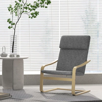 HOMCOM Fauteuil Soutien Nuque Bois Gris Naturel