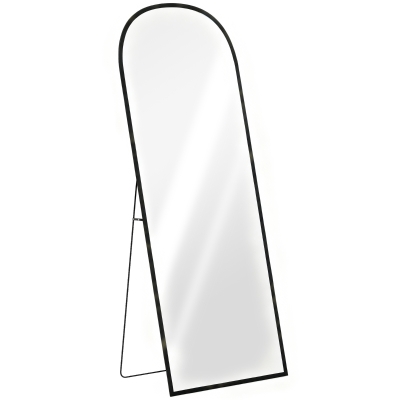 HOMCOM Espejo de Pie Cuerpo Entero de Aleación de Aluminio Espejo de Pared con 2 Formas de Uso Arqueado 60x1,5x165 cm Negro