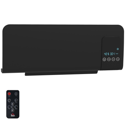 HOMCOM Termoventilatore da Parete Timer 12h e Telecomando Nero