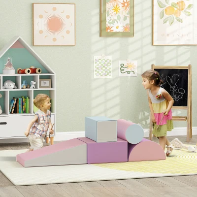 HOMCOM Zachte bouwstenen set voor kinderen van 1-3 jaar, 5 stuks, van schuim, meerkleurig, kunstleer