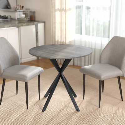 HOMCOM Table Ronde 80cm Panneau de Particules Métal Gris