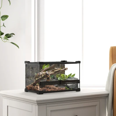 PawHut Reptile Glass Terrarium with Lock Black 30x20x20cm