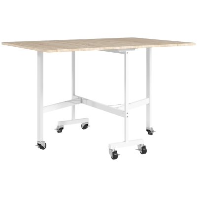 HOMCOM Table à Manger Pliante 6 Personnes Chêne avec Roulettes