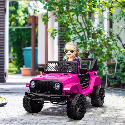 HOMCOM Kinder Elektroauto 12V Elektro Kinderauto mit Fernbedienung 2 Motor LED Hupe für Kinder von 3-6 Jahren 100x65x72 cm Rosa