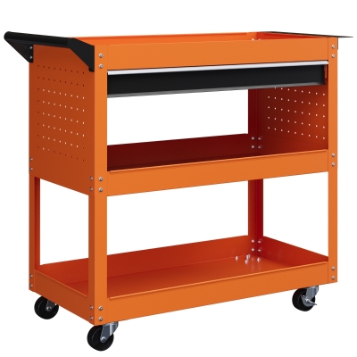 DURHAND Carrello Officina Cassetto e 3 Ripiani Acciaio Arancione
