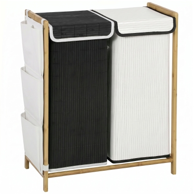 HOMCOM Cesto Portabiancheria 2 Scomparti 120L con Tasche Laterali
