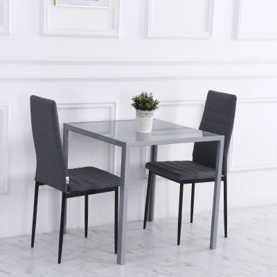 HOMCOM Vierkante Eettafel Keukentafel Glazen Tafel, Glasblad, Compact Ontwerp, Grijs
