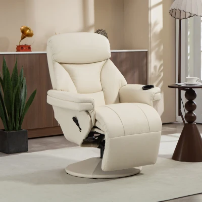 HOMCOM Relaxsessel mit Liegefunktion Fernsehsessel mit Seitentasche, Becherhalter für Wohnzimmer Schlafzimmer Creme
