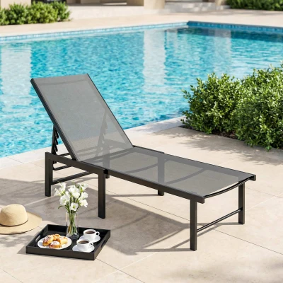 Outsunny Tumbona Reclinable de Jardín Exterior con Respaldo Ajustable en 5 Posiciones y Marco de Acero 166x60x84 cm Gris