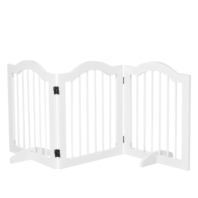 PawHut Absperrgitter Hund 3-teilig, 154,5 x 61 cm Faltbar Hundegitter mit Tür, Türschutzgitter mit 2 Stützfüßen, Freistehend Treppengitter für Küche, Flur, Weiß