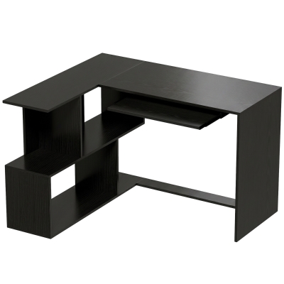 HOMCOM Bureau d’Angle en L 120x100cm Noir 4 Compartiments Clavier
