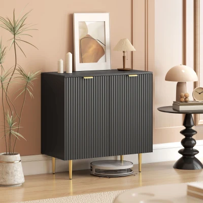 HOMCOM Buffet Cuisine Noir 80x40x80cm 2 Portes Pieds Métalliques