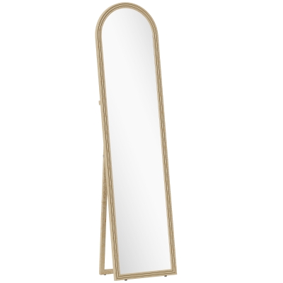 HOMCOM Espejo de Pie Cuerpo Entero con Marco Efecto Piedra Espejo de Pared con 2 Formas de Uso Arqueado 40x3,7x160 cm Beige