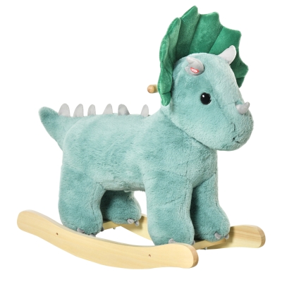 HOMCOM Caballo Balancín para Niños de +3 Años de Dinosaurio con Sonidos Realistas Carga 45 kg 64x30x54 cm Verde Oscuro