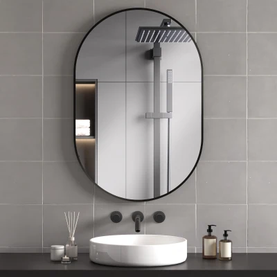 HOMCOM Miroir Ovale 60x90 cm Cadre Aluminium Noir