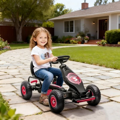 HOMCOM Go Kart a Pedales Infantil con Asiento Ajustable Neumáticos Inflables Amortiguador y Freno de Mano 121x58x61 cm Rojo