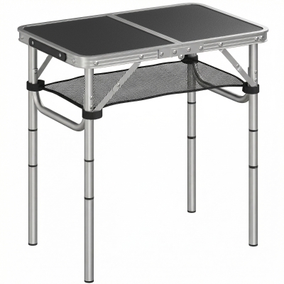 Outsunny Campingtisch Klapptisch mit Netzfach, 4 Höhenverstellungen, Tragegriff Aluminium 60 x 40 x 26-60 cm Schwarz