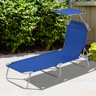 Outsunny Transat Pliable Bleu Dossier Inclinable Pare-Soleil