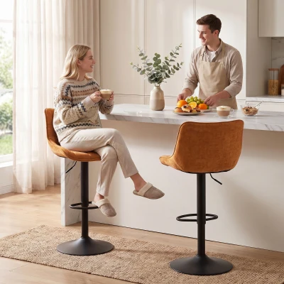 HOMCOM Set 2 drehbare und höhenverstellbare Barhocker mit Metallbasis und Rückenlehne, Orangebraun