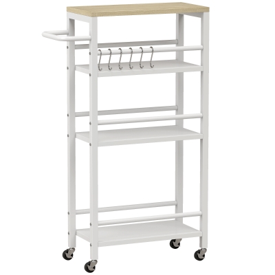 HOMCOM Chariot Cuisine 4 Niveaux Bois Chêne 50x20x81cm Roulettes