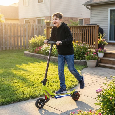 SPORTNOW Kids Electric Scooter Foldable LED RGB Green