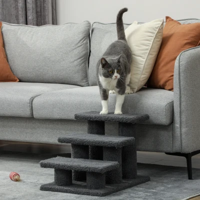 PawHut Escalier 3 Marches Chat Chien 45x35x34cm Gris