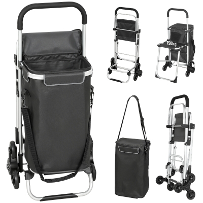 HOMCOM wózek na zakupy, torba Oxford 40 l, design 3 kół, rama aluminiowa, siedzisko, ciemnoszary