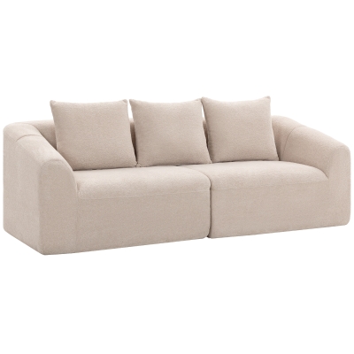 HOMCOM Sofá de 3 plazas, Cloud Couch chenilla sin armazón, acolchado grueso con muelles ensacados, asiento extra ancho, 3 cojines, Beige