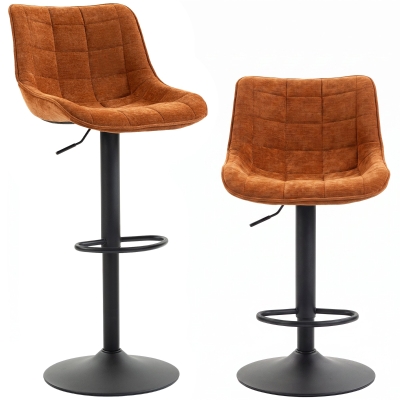 HOMCOM Set 2 drehbare und höhenverstellbare Barhocker mit Metallbasis und Rückenlehne, Orangebraun