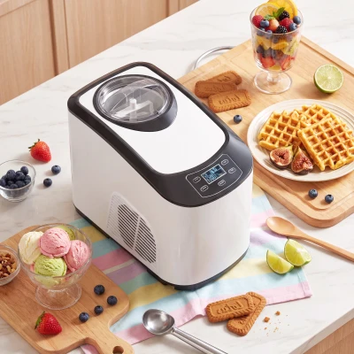 HOMCOM Eismaschine ohne Vorfrieren mit eingebautem Kompressor, 1,5L, Weiß