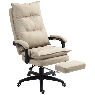 Vinsetto Silla de Escritorio con Masaje Altura Ajustable Respaldo Reclinable Reposapiés Giratoria 360°, Beige