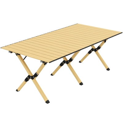 Outsunny Campingtisch 117 x 60 cm Aluminium Klapptisch mit Aufrollbare Tischplatte Holz-Optik Tragetasche wasserdicht