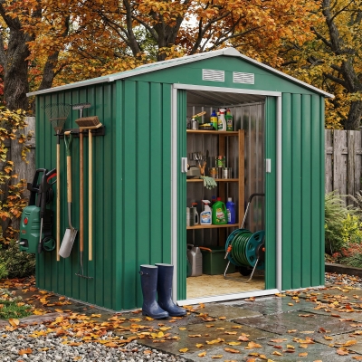 Outsunny Metal Garden Shed 7x4ft Lockable Green