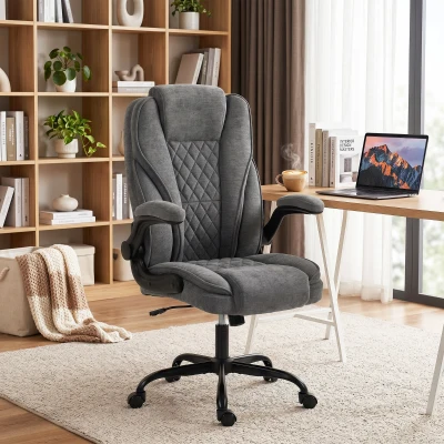 HOMCOM Ergonomic Office Chair Swivel Adjustable Flip-up Arms Grey