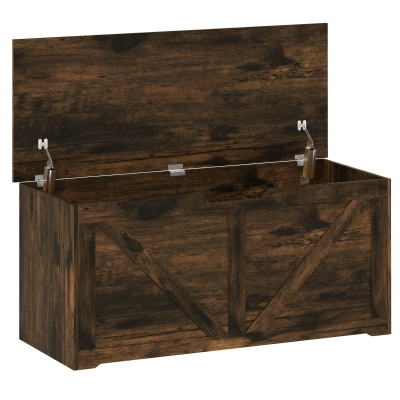 HOMCOM Storage Box 127L Wood-Effect Safety Hinges Rustic Brown