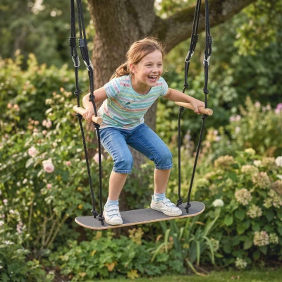 AIYAPLAY Skateboard Schaukel Kinderschaukel mit verstellbarer Höhe, rutschfestem Brett, wetterfestem Seil, Griffen Schwarz