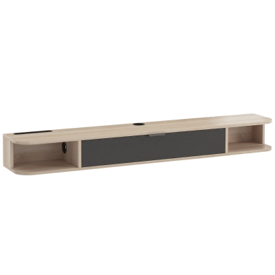 HOMCOM Móvel de TV suspenso, móvel para televisores até 152,4 cm, gaveta basculante 2 prateleiras 140x24x16cm madeira natural
