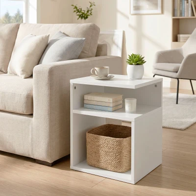 HOMCOM Tavolino da Salotto Moderno con Ripiani, Bianco