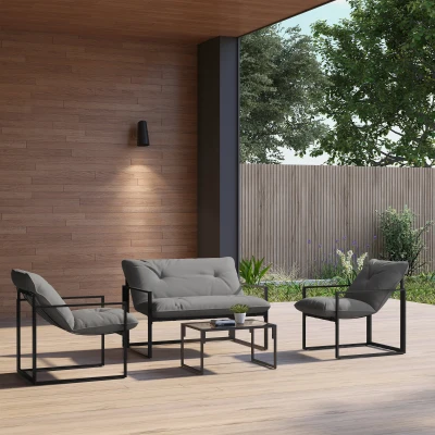 Outsunny Buitenzonnig Tuin Loungeset 4-stuurs Tuinmeubelset 114x70cm, grijs + zwart
